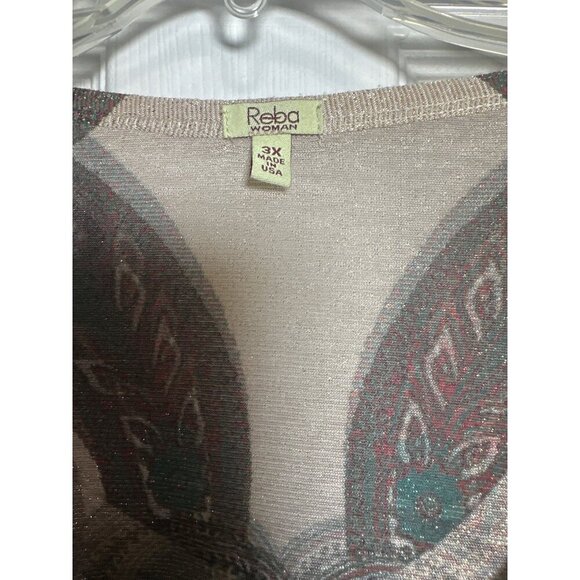 Reba Woman 3X Paisley Tunic Top Sheer Lightweight Knit With 3/4 Sleeves - Picture 4 of 8